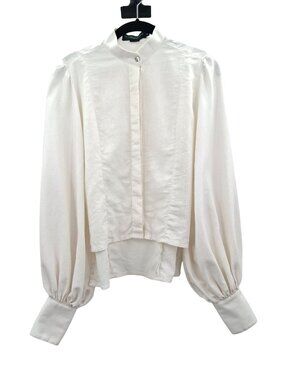 No Pise La Grama Ivory Linen Blouse With Puff Sleeves Size XS H2O Shirt